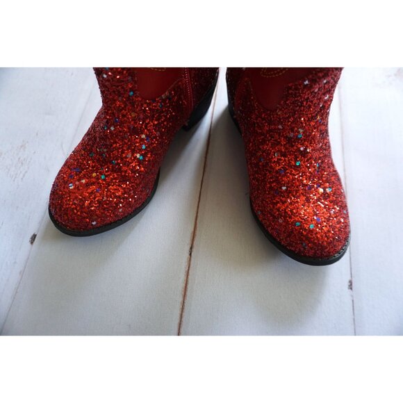 Cowboy Boots Red Glitter w/ Embroidered Design Western Style - Size 12 - Picture 10 of 13